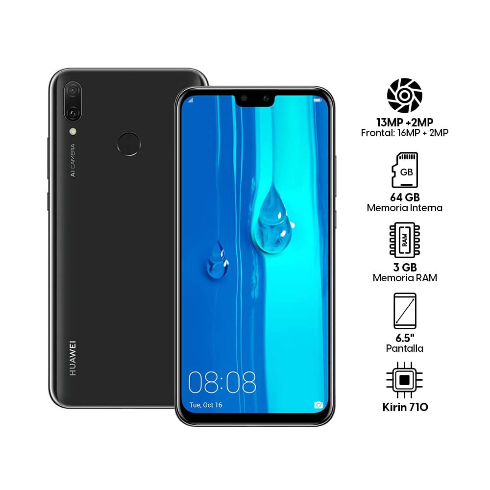 Imagen 2 del producto Celular Huawei Y9 2019 64GB, 3GB RAM, cámara trasera 13MP, frontal 16MP, 6.5”, negro