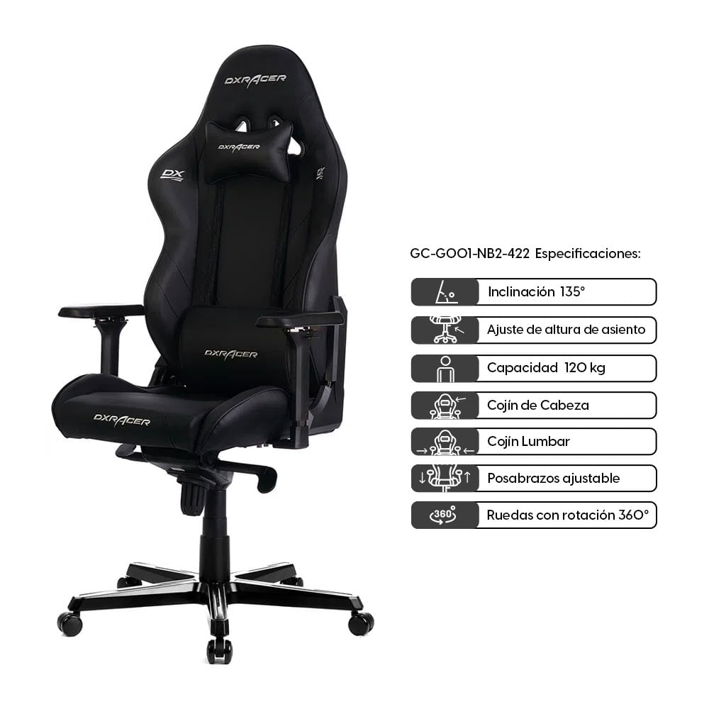 Imagen 2 del producto Silla gamer DXRacer G Series gas lift clase 4, tapiz pu, máx. 120 kg, inclinación 90 - 135°, negro
