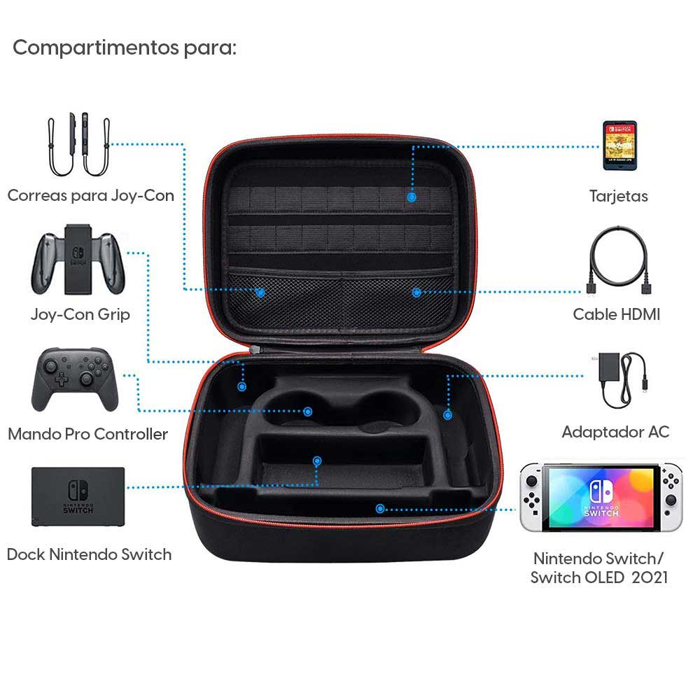Imagen 2 del producto Estuche grande de transporte para Nintendo Switch Jetion, color negro