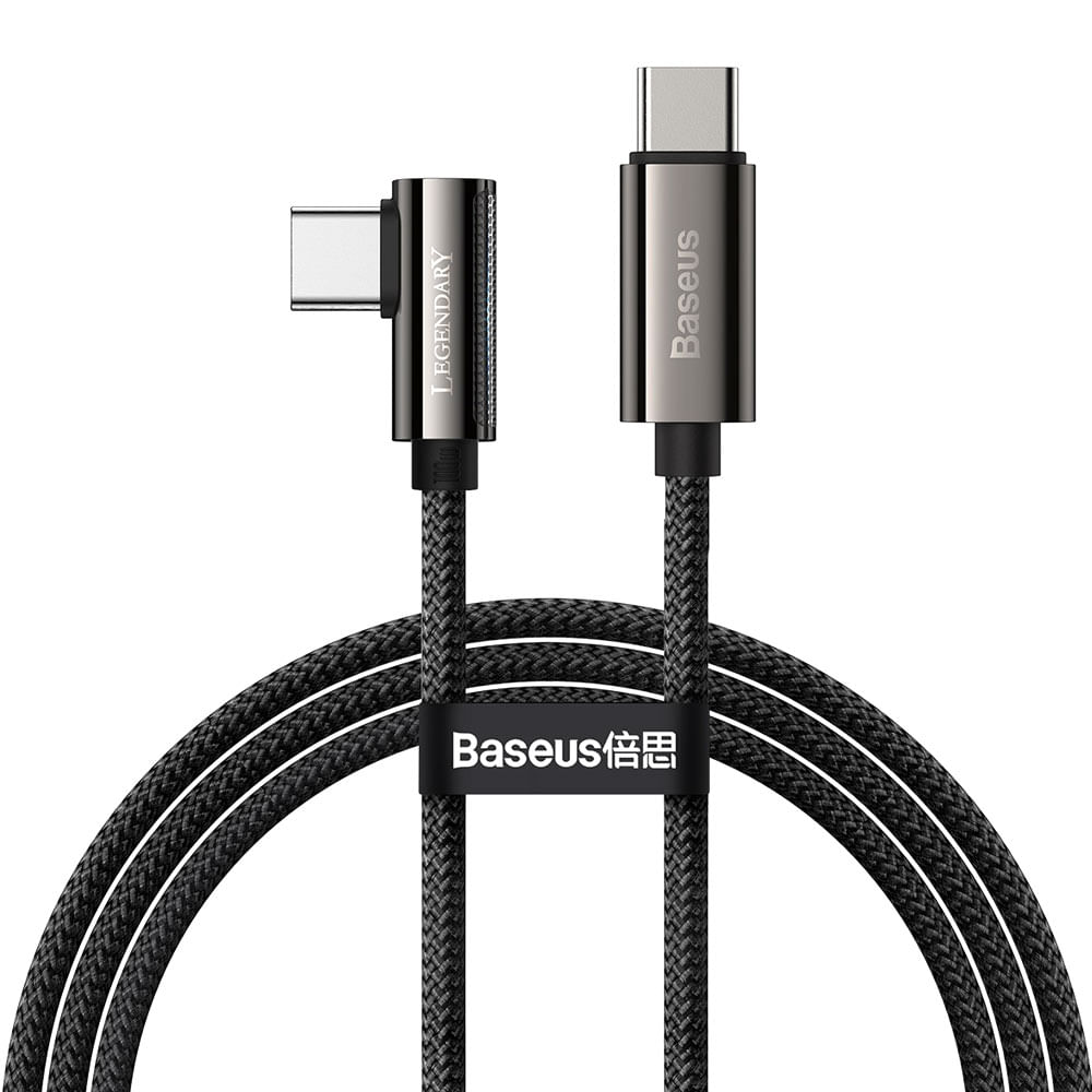 Imagen 1 del producto Cable Tipo C a Tipo C Baseus, carga rápida PD 100W, tipo codo, nylon trenzado, 1m, negro