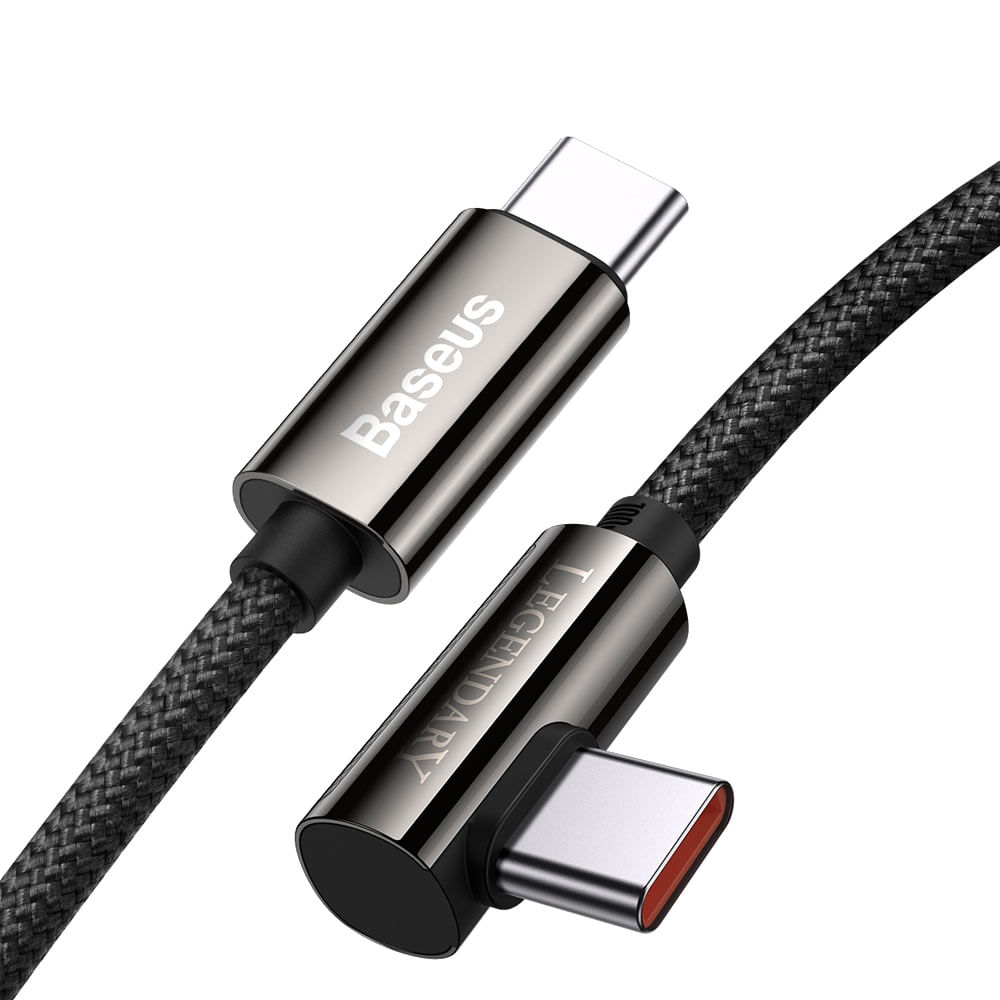 Imagen 2 del producto Cable Tipo C a Tipo C Baseus, carga rápida PD 100W, tipo codo, nylon trenzado, 1m, negro