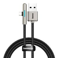 Cable usb a Tipo C Baseus Qc 40W, tipo codo led, 1m, trenzado, especial gamers, negro