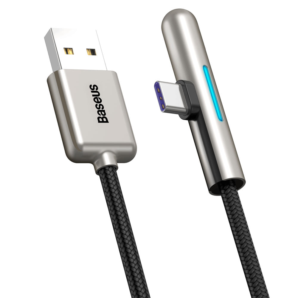 Imagen 2 del producto Cable usb a Tipo C Baseus Qc 40W, tipo codo led, 1m, trenzado, especial gamers, negro