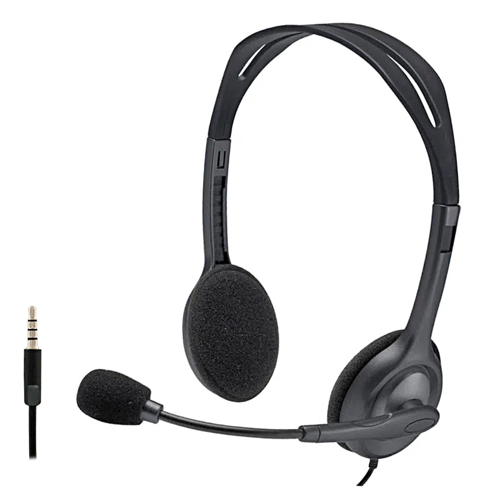 Audífonos Logitech H111 con micrófono, conexión 3.5 mm, sonido estéreo, cable 2.35 metros, negro
