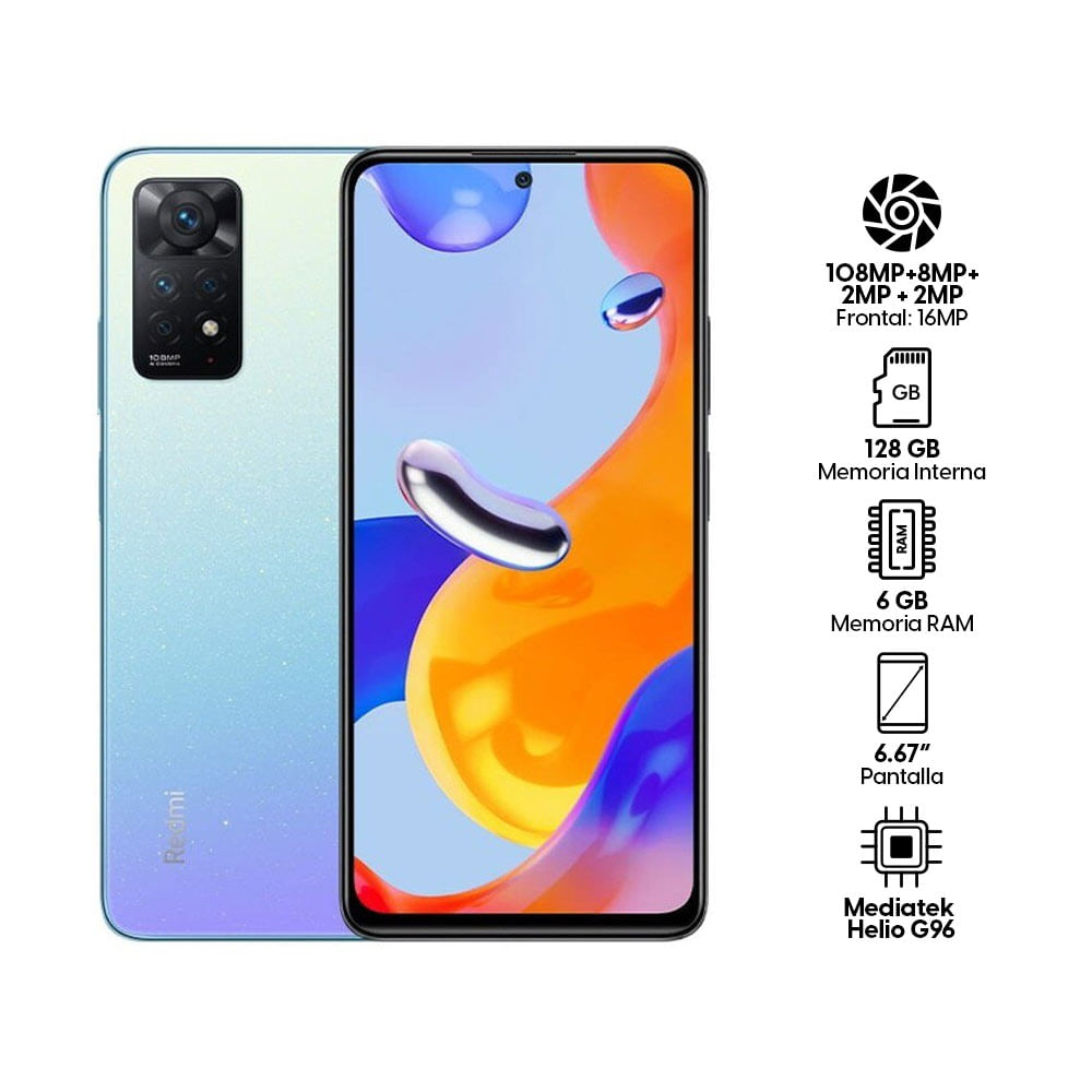 Imagen 2 del producto Celular Xiaomi Redmi Note 11 PRO 128GB, 6GB RAM, cámara trasera 108MP y frontal 16MP, 6.67"", azul