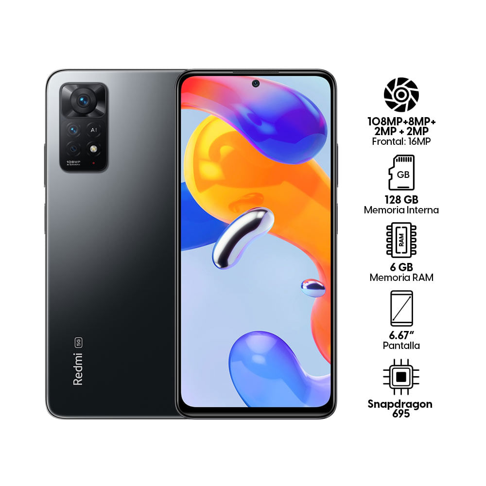 Imagen 2 del producto Celular Xiaomi Redmi Note 11 PRO 5G 128GB, 6GB RAM, cámara trasera 108MP y frontal 16MP, 6.67"", gris