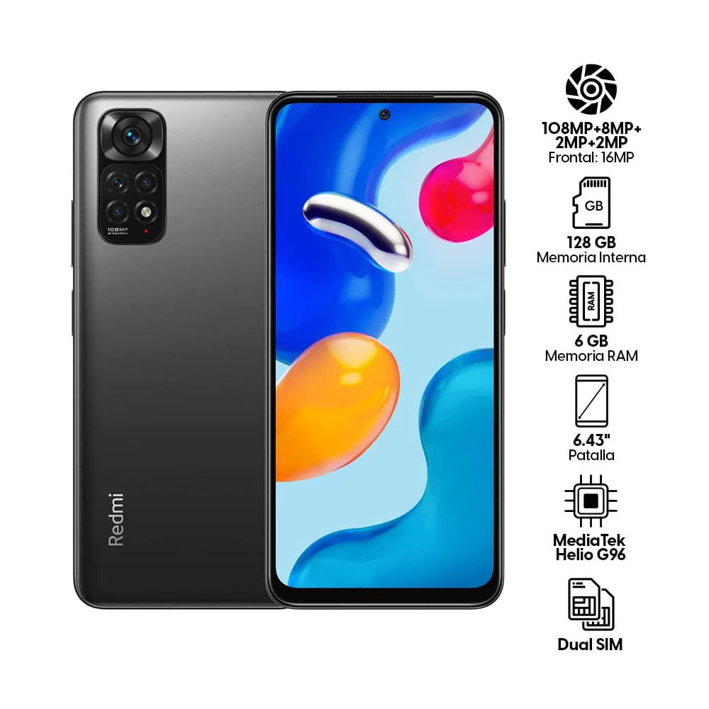 Imagen 2 del producto Celular Xiaomi Redmi Note 11S 128GB, 6GB RAM, cámara trasera 108MP y frontal 16MP, 6.43"", gris