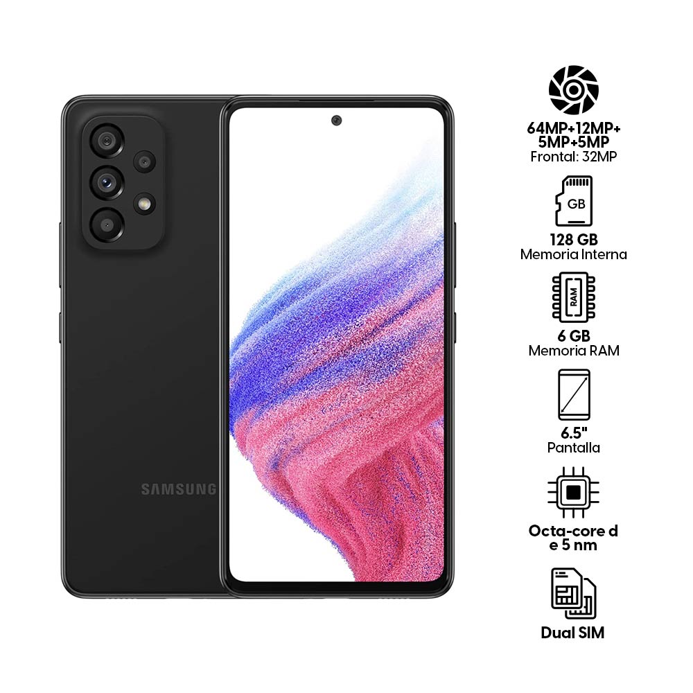 Imagen 2 del producto Celular Samsung Galaxy A53 5G Dual Sim, 128GB, 6GB RAM, cámara trasera 64MP y frontal 32MP, 6.5"", Octa-core, negro
