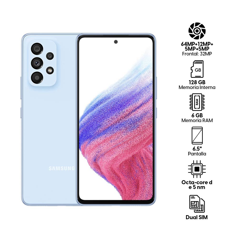 Imagen 2 del producto Celular Samsung Galaxy A53 5G Dual Sim, 128GB, 6GB RAM, cámara trasera 64MP y frontal 32MP, 6.5"", Octa-core, azul