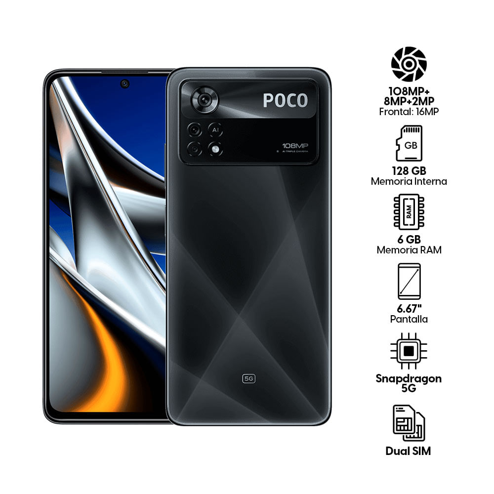 Imagen 2 del producto Celular Xiaomi Poco X4 PRO 5G 128GB, 6GB RAM, cámara trasera 108MP y frontal 16MP, 6.67"", negro