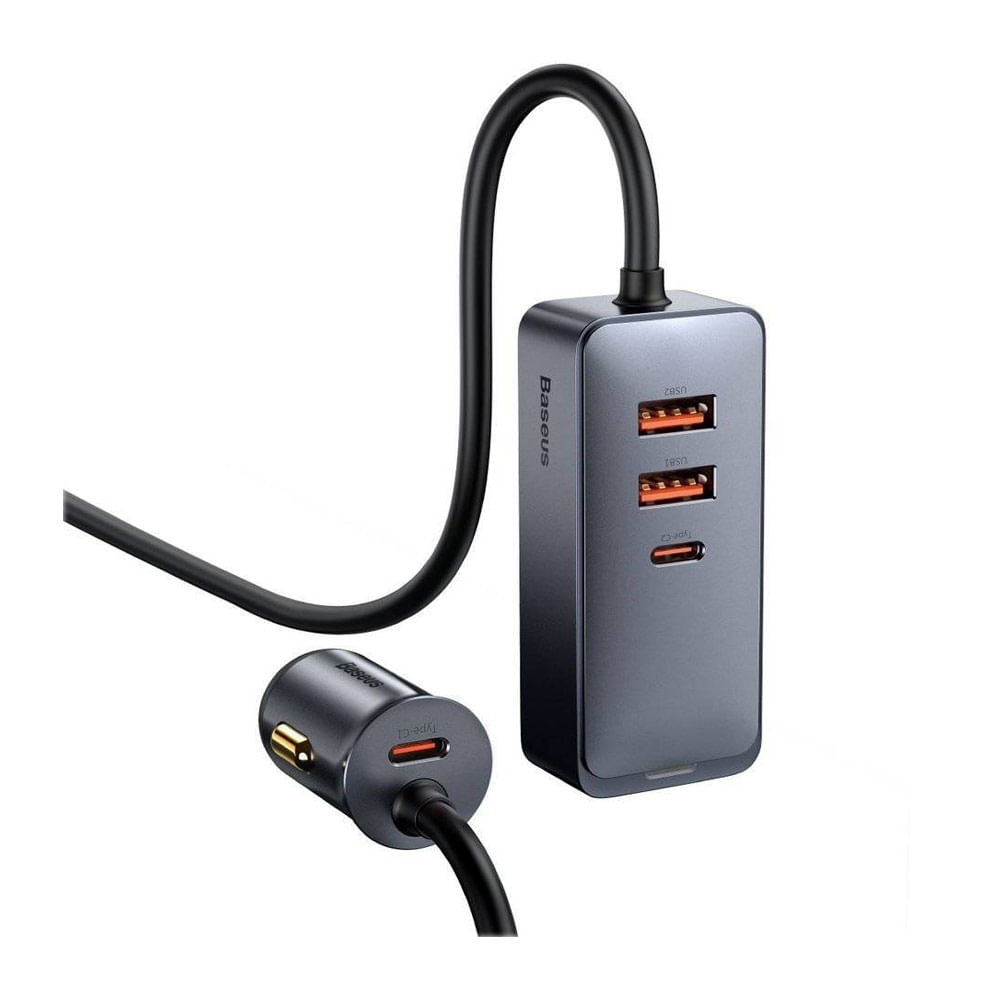 Cargador de auto Baseus multipuerto, 2 puertos usb / 2 tipo C, 120W, carga rápida, negro