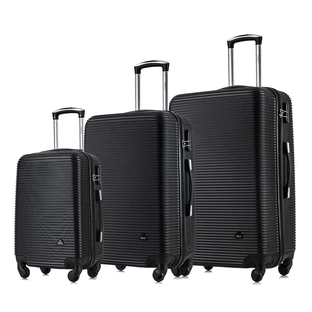 Set de 3 maletas de bodega Dukap Royal 51, 61 y 71 cm, capacidad 10, 15, 23 kg, 4 ruedas 360°, cerradura de combinación, ABS, negro