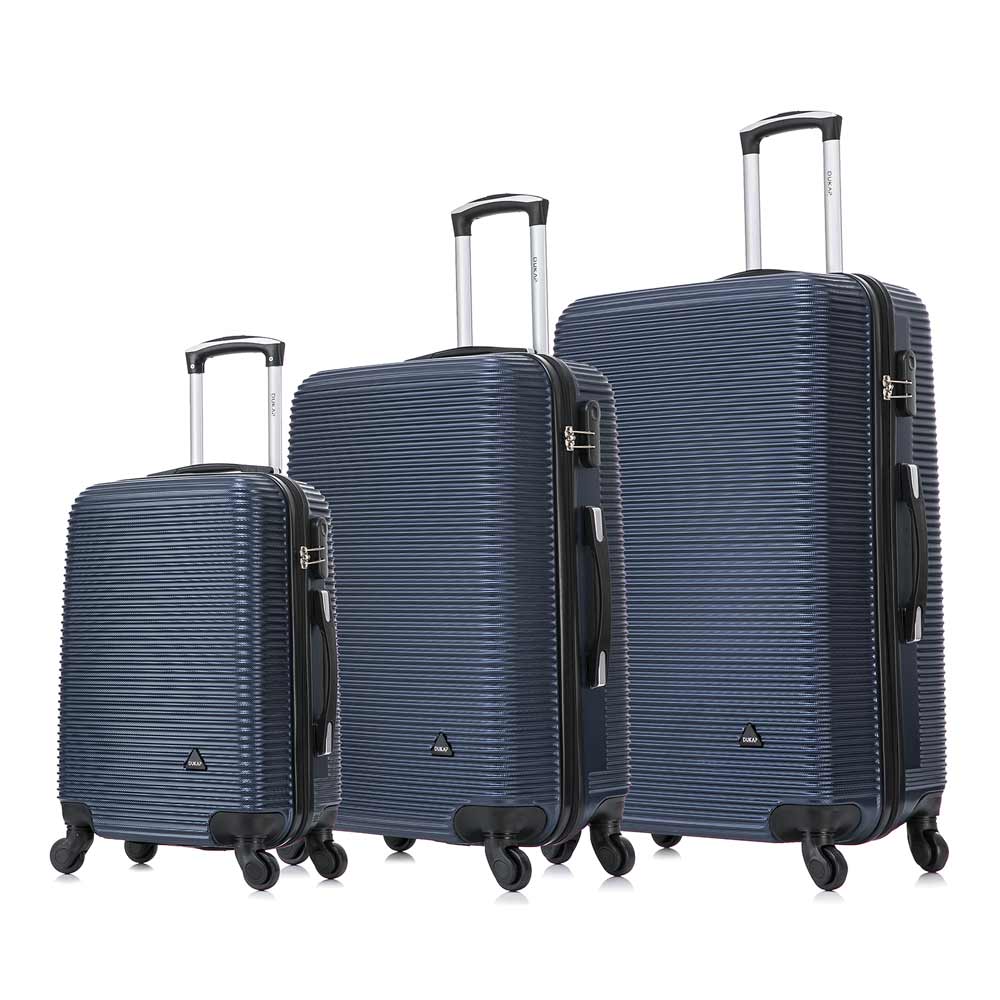 Imagen 1 del producto Set de 3 maletas de bodega Dukap Royal 51, 61 y 71 cm, capacidad 10, 15, 23 kg, 4 ruedas 360°, cerradura de combinación, ABS, azul