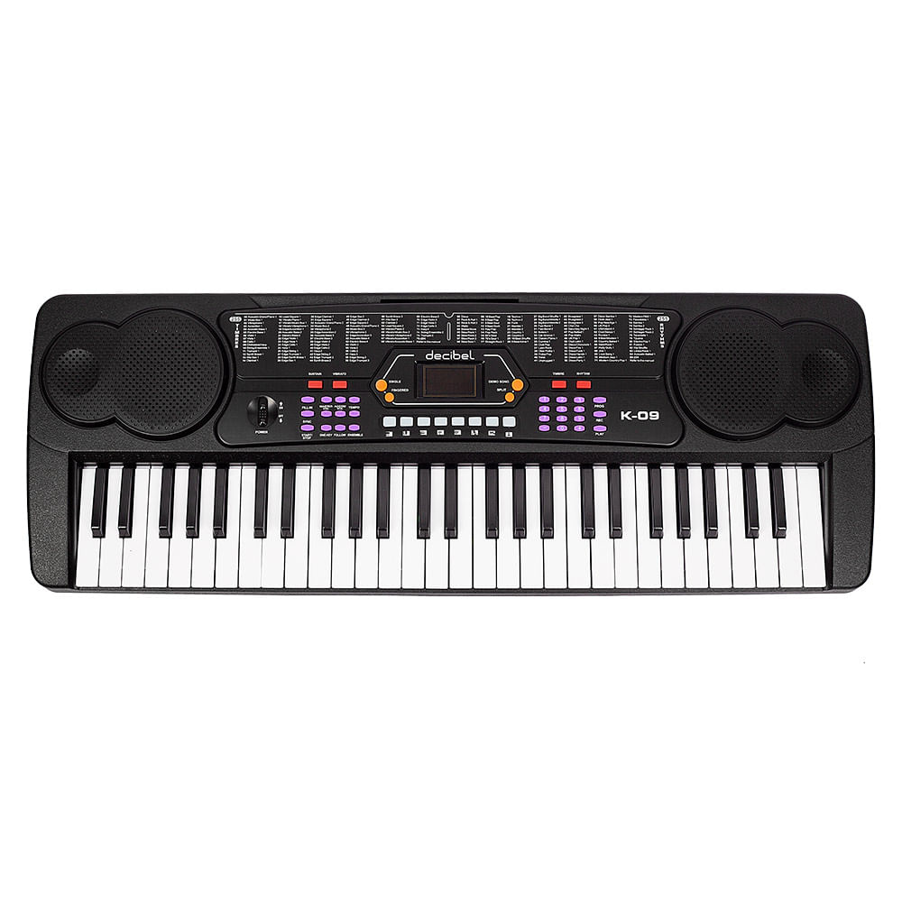 Órgano eléctronico Decibel K-09, 54 teclas, con micrófono, 255 timbres, 255 ritmos, pantalla led, negro