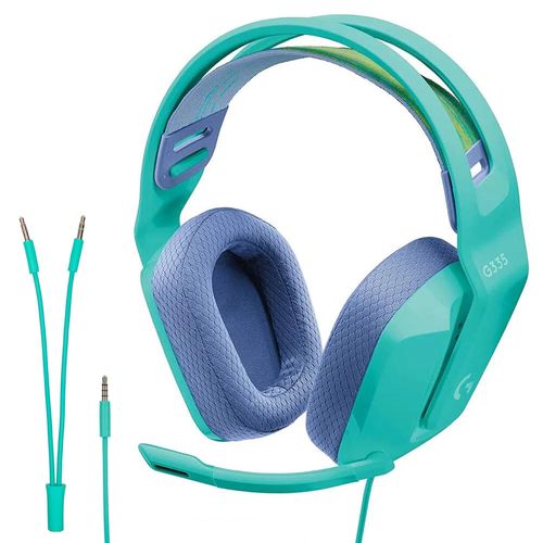 Audífonos gamer alámbrico Logitech G335 con micrófono, conexión jack 3.5, 36 ohms, sensibilidad: 87.5 dB, PC y consolas, menta