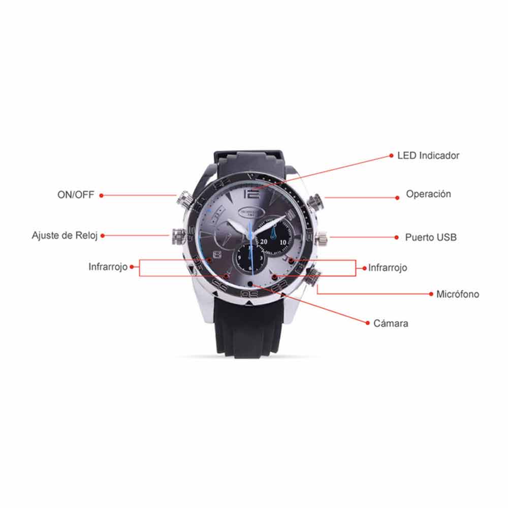 Imagen 2 del producto Cámara reloj Digital Perú W5000 full HD, memoria interna 16 GB, tiempo de grabación máx. 1 hora, negro y plateado