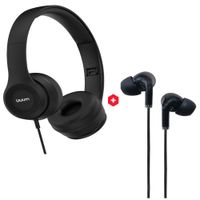 Audífonos on ear con micrófono + Audífonos in ear con micrófono Izuum, negro