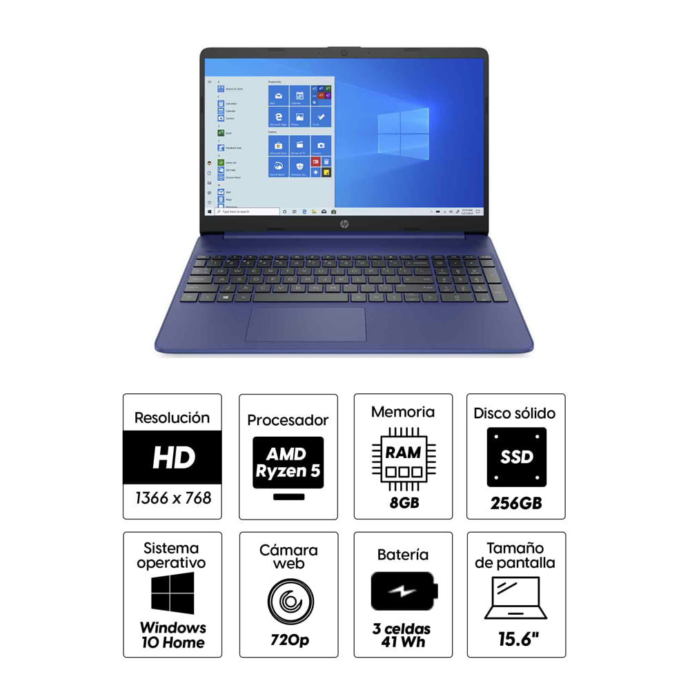 Imagen 2 del producto Laptop HP 15-EF1012LA 15.6"" AMD Ryzen 5 4500U, 256GB SSD, 8GB RAM, AMD Radeon, Win10 Home, azul