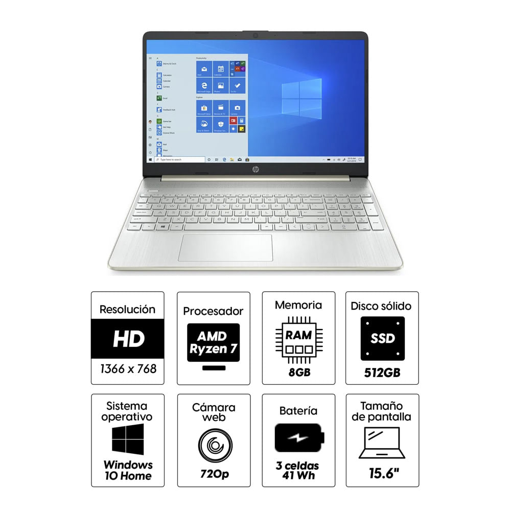 Imagen 2 del producto Laptop HP 15-EF1020LA 15.6"" AMD Ryzen 7 4700U, 512GB SSD, 8GB RAM, Radeon, Win10 Home, plateado