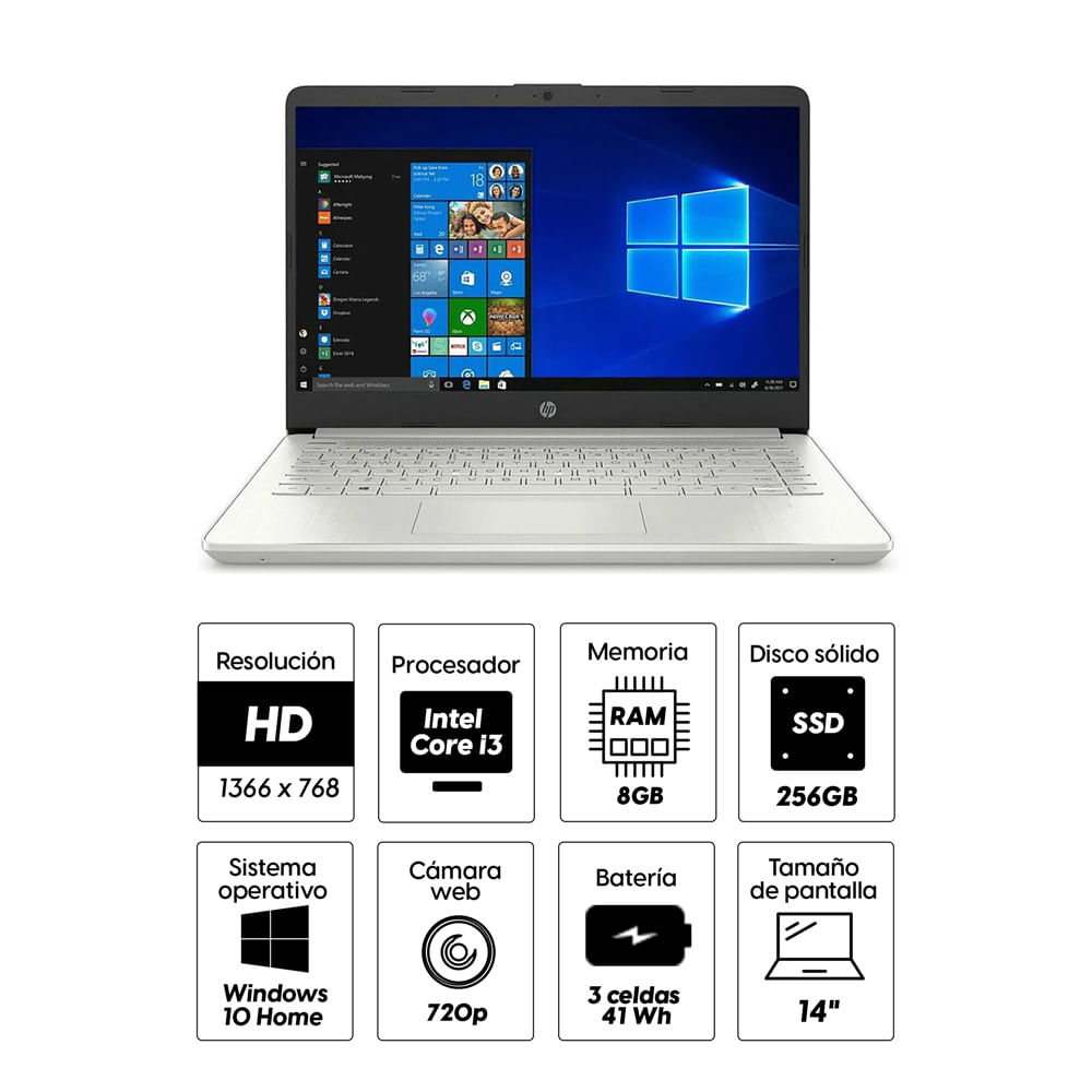 Imagen 2 del producto Laptop HP 14-DQ2038MS Touchscreen 14"" Intel Core I3 11va Gen-1115G4, 256GB SSD, 8GB RAM, UHD Graphics, Windows, negro