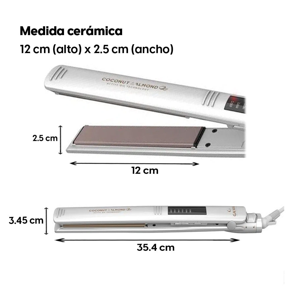 Imagen 2 del producto Alisadora Gama Elegance Led Coco Almond placas de cerámica con coco y almedra, 230°C, cable 2.5 m, blanco