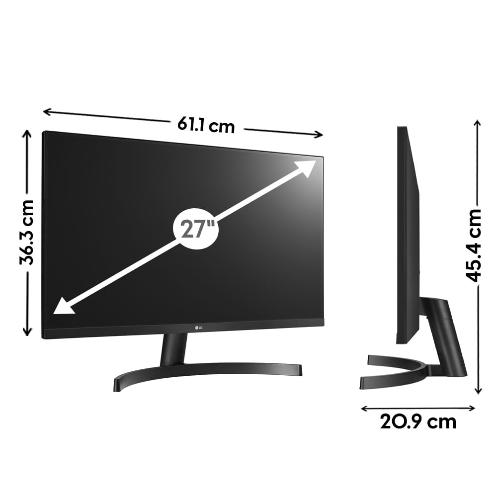 Imagen 2 del producto Monitor plano 27"" LG 27MK600M Panel IPS, FHD(1920x1080), 60Hz, 5ms, entradas HDMI/VGA/Audio, FreeSync