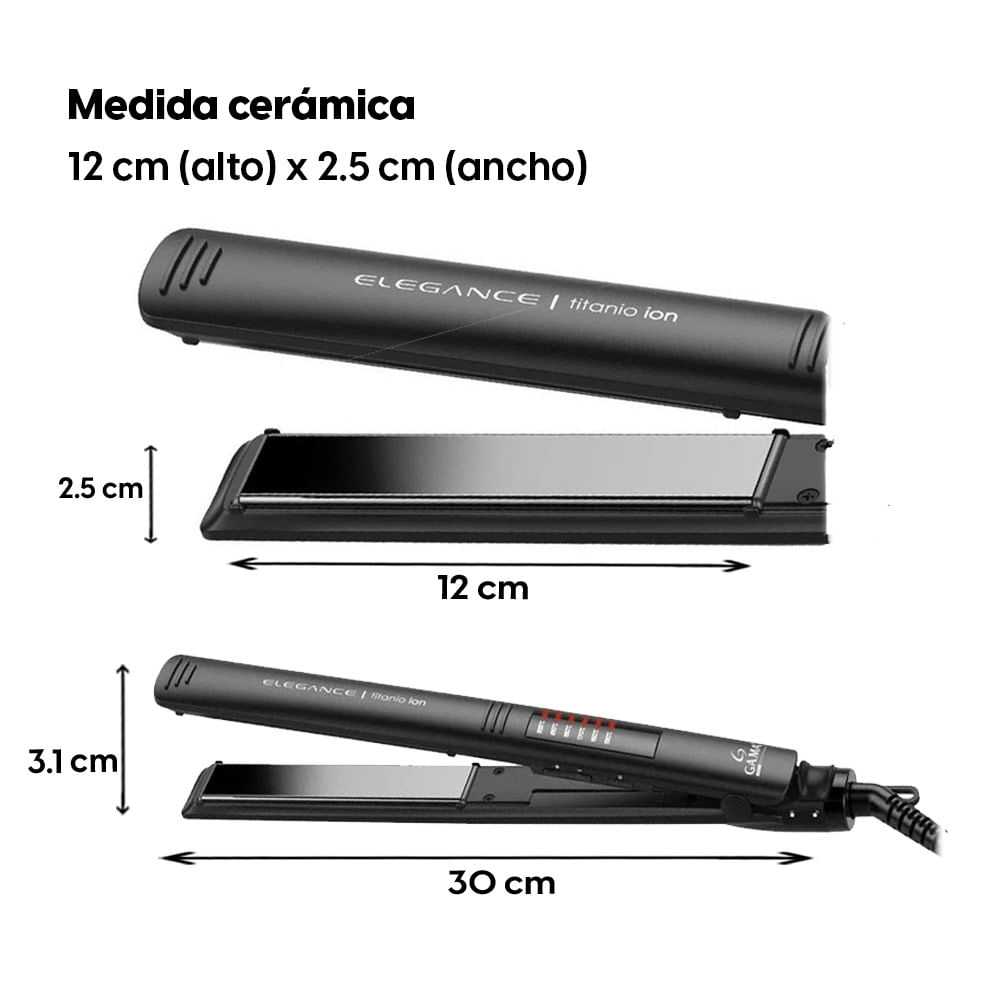 Imagen 2 del producto Alisadora Gama Elegance Led Titanio placas de cerámica de titanio, 230°C, cable 3 m, negro