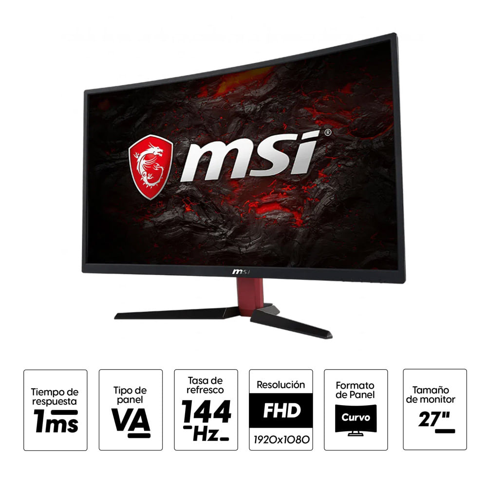 Imagen 2 del producto Monitor curvo gamer 27"" MSI OPTIX G27C2 Panel VA,FHD, 1ms, 144Hz, Adaptive Sync