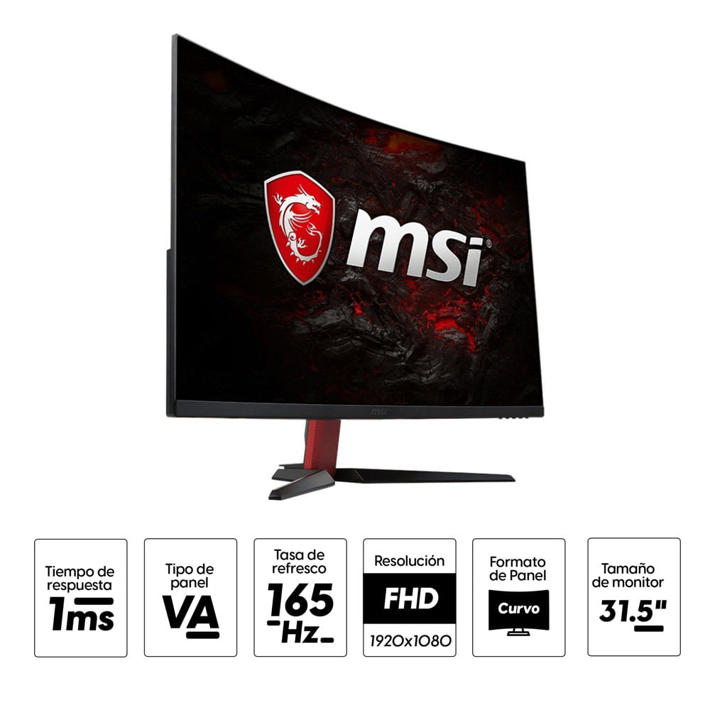Imagen 2 del producto Monitor curvo gamer 31.5"" Msi OPTIXAG32C Panel VA, FHD, 1ms, 165Hz, FreeSync