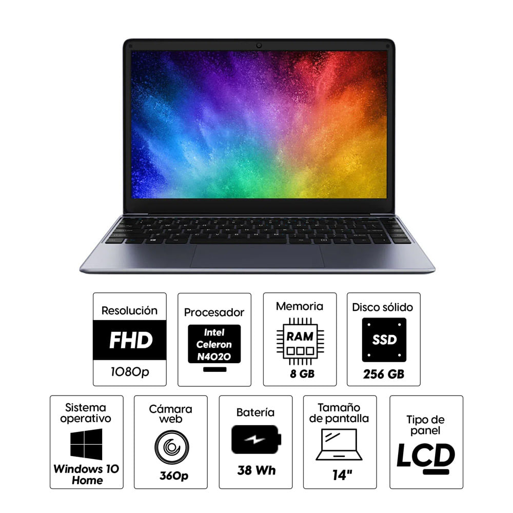 Imagen 2 del producto Laptop Chuwi HEROBOOK Pro 14"" Intel Celeron N3450, 256GB SSD, 8GB RAM, UHD Graphics 600, Win 10, plateado