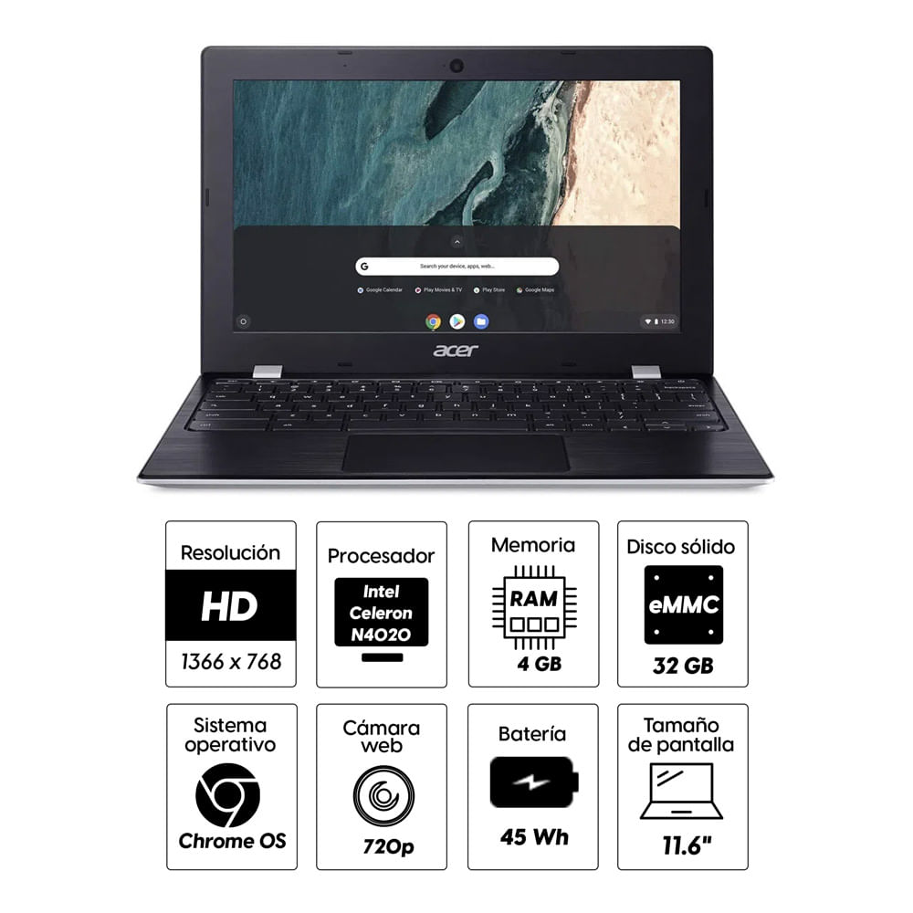 Imagen 2 del producto Laptop Acer Chromebook CB311-9H 11.6"" Intel Celeron N4020, 32GB eMMC, 4GB RAM, UHD Graphics, Chrome OS, negro