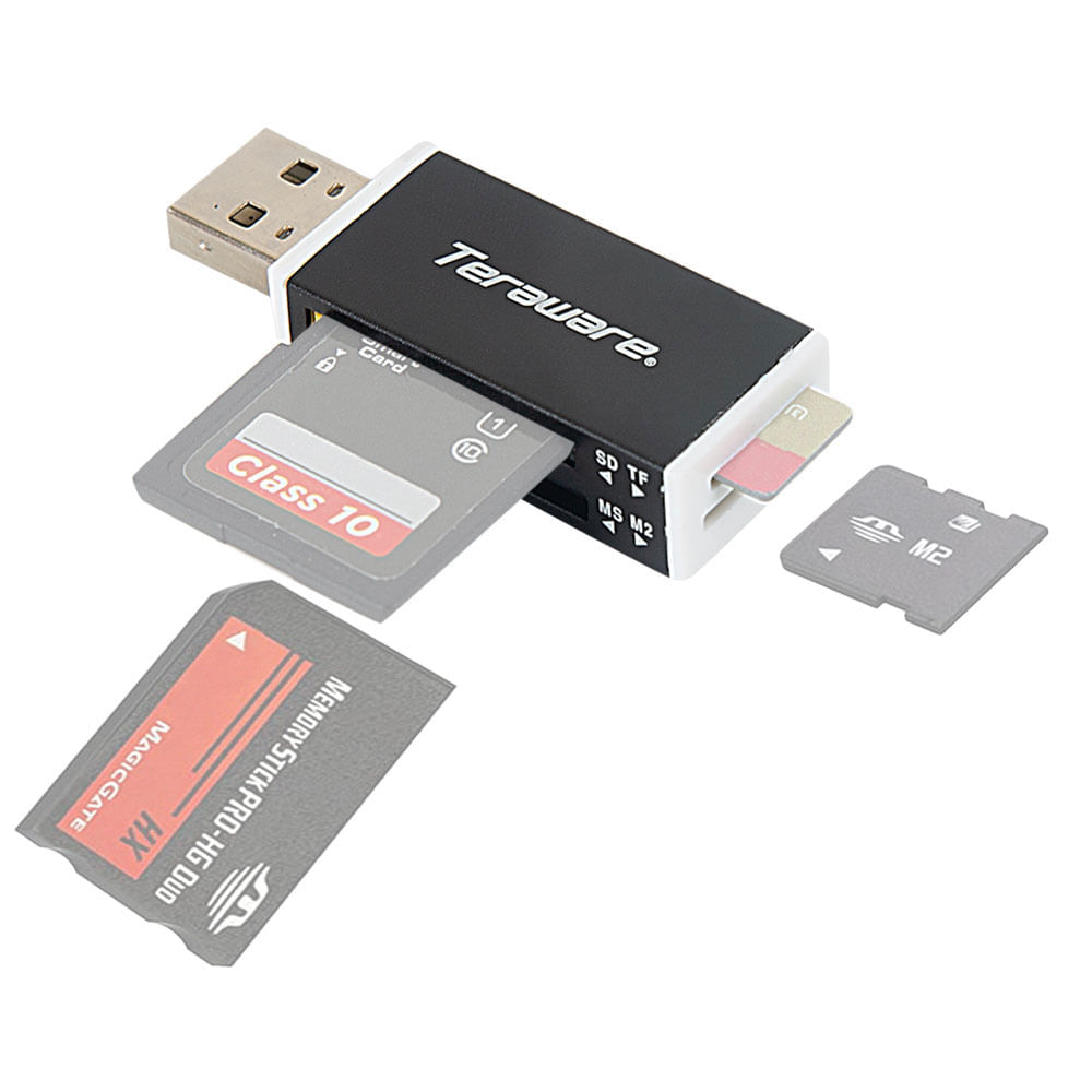 Lectora de tarjeta Coolbox Teraware RM-01 conector USB para SD/MMC/MS/M2/MICRO SD, 480 Mbps, luz led, negro