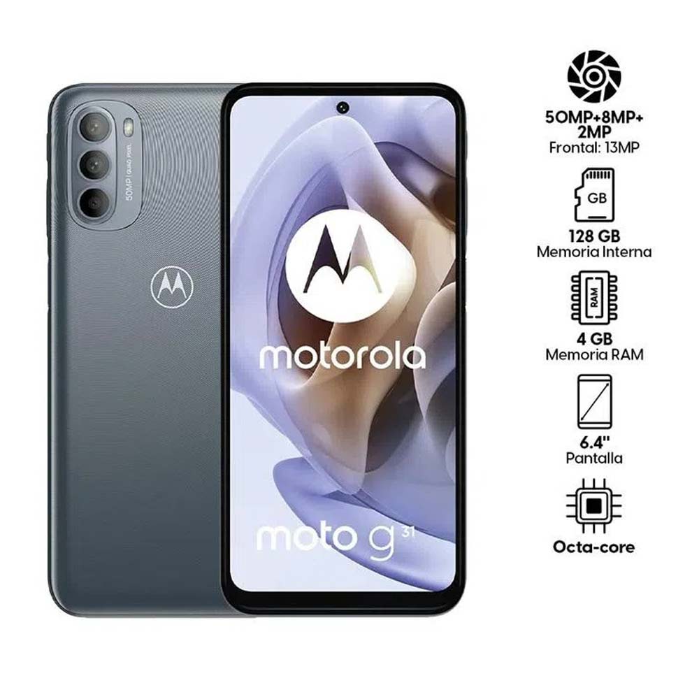 Imagen 2 del producto Celular Motorola G31 128GB, 4GB RAM, cámara trasera 50MP y frontal 16MP, 6.4"", gris