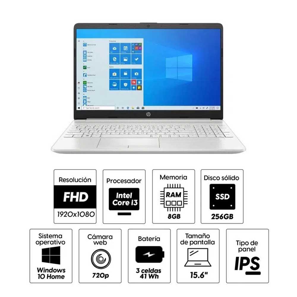 Imagen 2 del producto Laptop HP 15-DW3033DX 15.6"" Intel Core i3 11va Gen-1115G4, 256GB SSD, 8GB RAM, UHD Graphics, Win10 Home, plateado (reempacado)