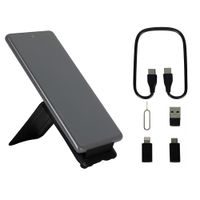Adaptador de cables 6 en 1 Radioshack tarjetero, cargador inalámbrico, usb, tipo C, lightning, soporte para celular, negro