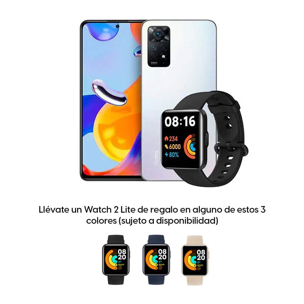Imagen 2 del producto Celular Xiaomi Redmi Note 11 Pro 128GB, 6GB RAM, cámara trasera 108MP y frontal 16MP, 6.67"", blanco + Watch 2 Lite