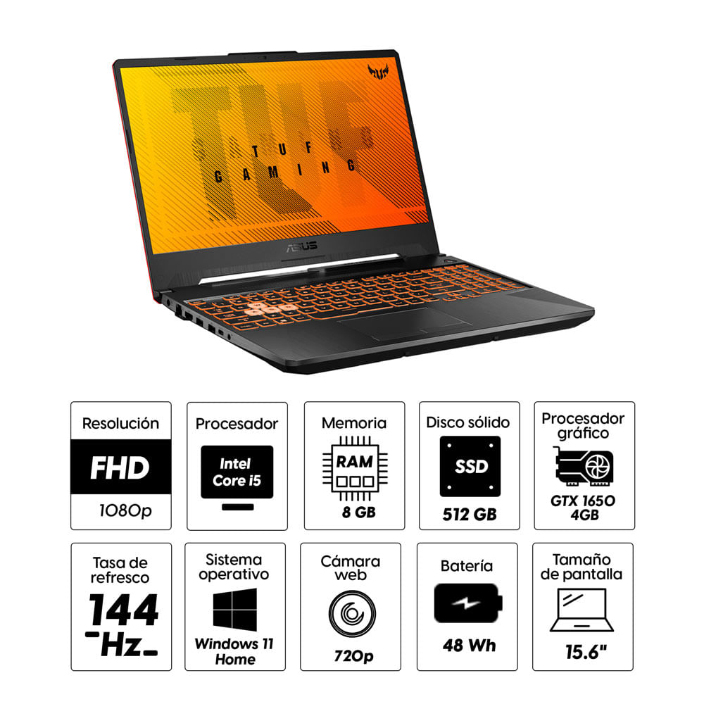 Imagen 2 del producto Laptop gamer Asus FX506LH-HN004W 15.6"" Intel Core i5-10300H 10ma Gen, 512GB SSD, 8GB RAM, GeForce GTX 1650 4GB, Win11, gris