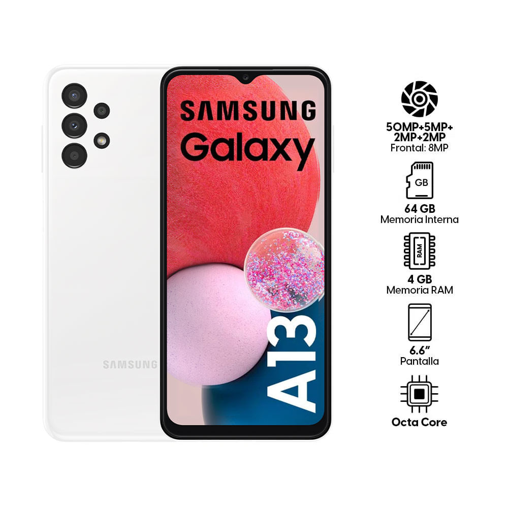 Imagen 2 del producto Celular Samsung Galaxy A13 64GB, 4GB RAM, cámara trasera 50MP y frontal 8MP, 6.5"", Octa-Core, blanco