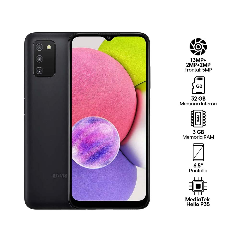 Imagen 2 del producto Celular Samsung A03s 32GB, 3GB RAM, cámara trasera 13MP + 2MP + 2MP y frontal 5MP, 6.5"", MediaTek, negro