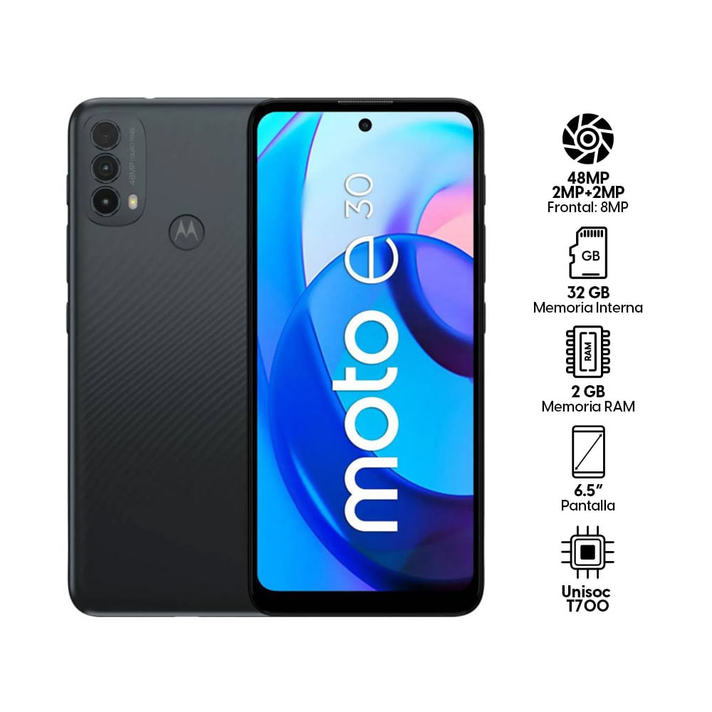 Imagen 2 del producto Celular Motorola E30 32GB, 2GB RAM, cámara trasera 48MP y frontal 8MP, 6.5"", gris