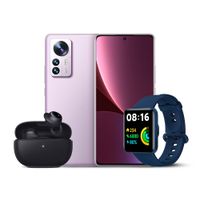 Pack Celular Xiaomi 12 256GB, 8GB RAM, purpura + Smartwatch 2 Lite azul + Audífonos TWS Buds 3 Lite negro