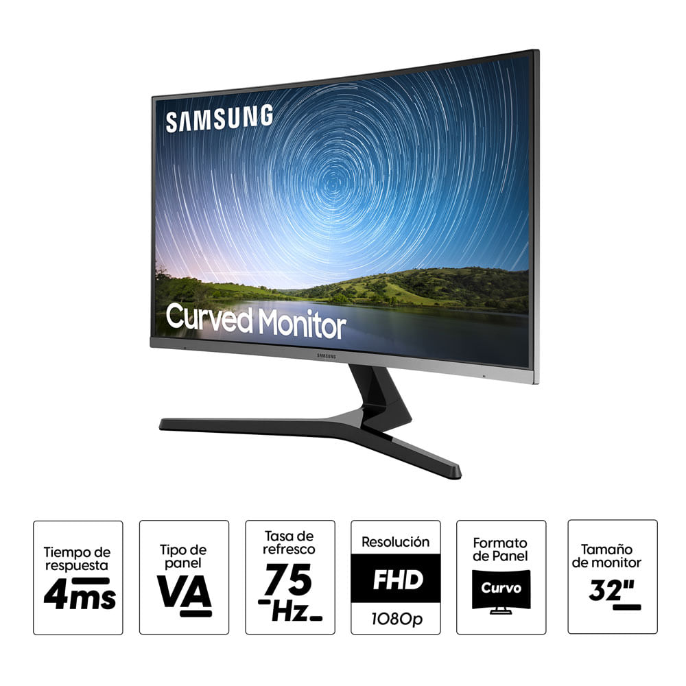 Imagen 2 del producto Monitor curvo 32"" Samsung LC32R500FHLXPE Led, Panel VA, FHD(1920x1080), 75Hz, 4ms, entradas HDMI/VGA, FreeSync