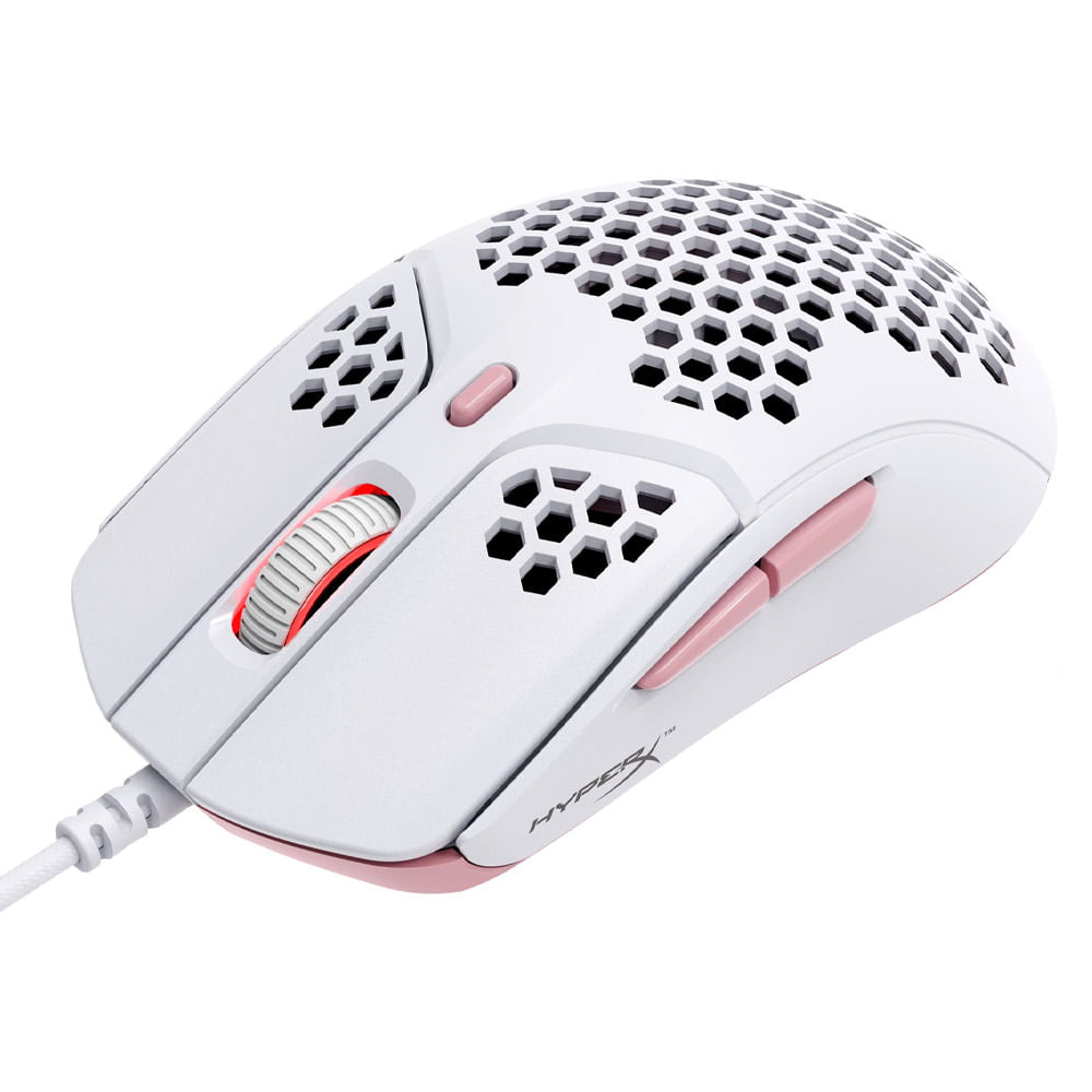 Imagen 2 del producto Mouse gamer alámbrico Hyperx Pulsefire Haste, usb, 1600 dpi, 6 botones, luces RGB, blanco con rosado