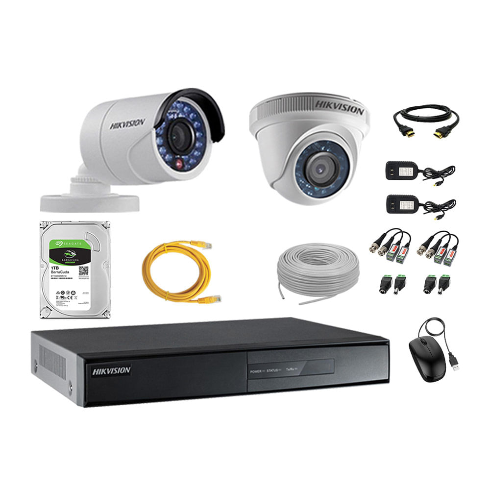 Imagen 1 del producto Kit de cámaras de seguridad Hikvision 2 cámaras, 1080P + DVR + disco duro de 1TB + 40 m de cable Cat 5E