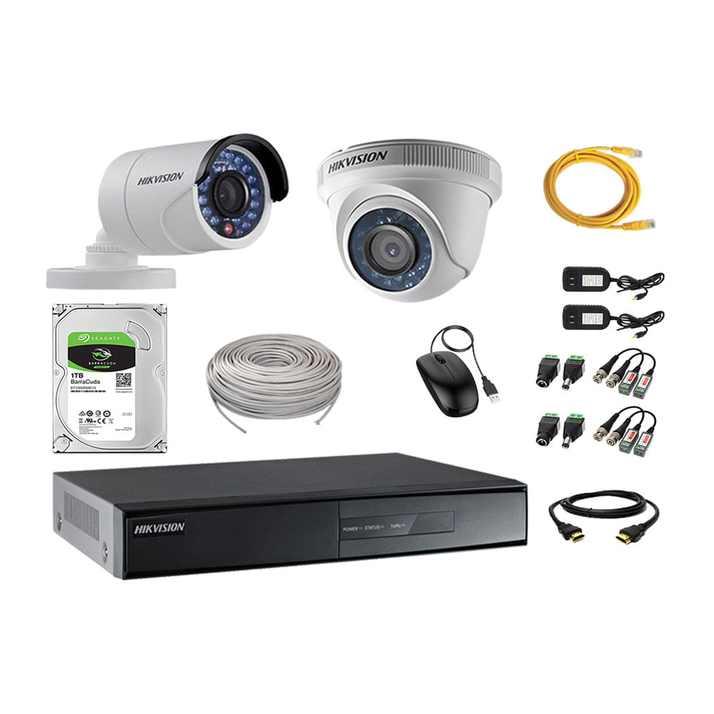 Imagen 1 del producto Kit de cámaras de seguridad Hikvision 2 cámaras, 720P + DVR + disco duro de 1TB