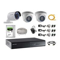 Kit de cámaras de seguridad Hikvision 3 cámaras, 720P + DVR + disco duro de 1TB + 60 m de cable Cat 5E