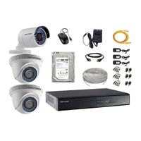 Kit de cámaras de seguridad Hikvision 3 cámaras, 720P + DVR + disco duro de 500GB + 60 m de cable Cat 5E