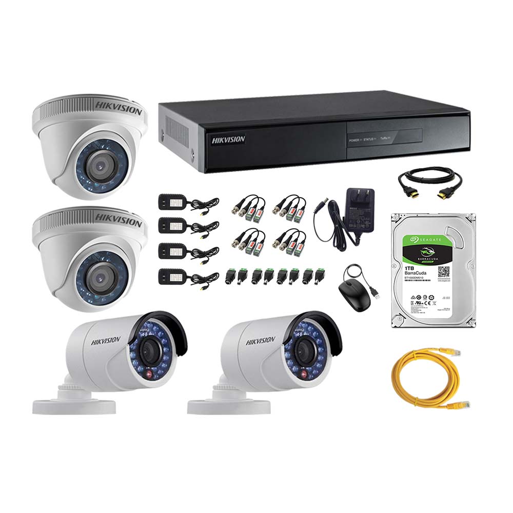 Kit de cámaras de seguridad Hikvision 4 cámaras, 1080P + DVR + disco duro de 1TB