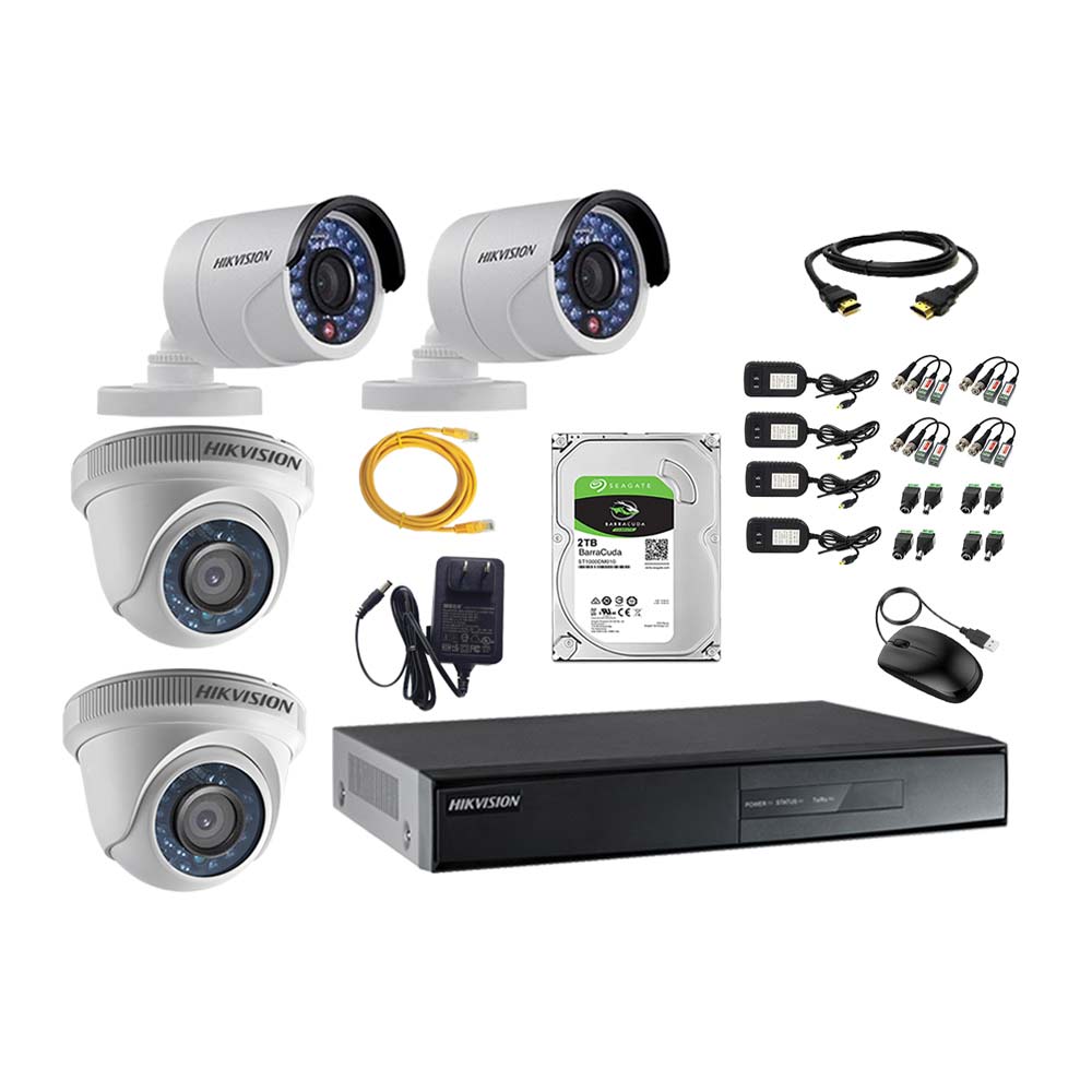 Imagen 1 del producto Kit de cámaras de seguridad Hikvision 4 cámaras, 1080P + DVR + disco duro de 2TB
