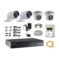 Kit de cámaras de seguridad Hikvision 4 cámaras, 720P + DVR + disco duro de 1TB + 80 m de cable Cat 5E